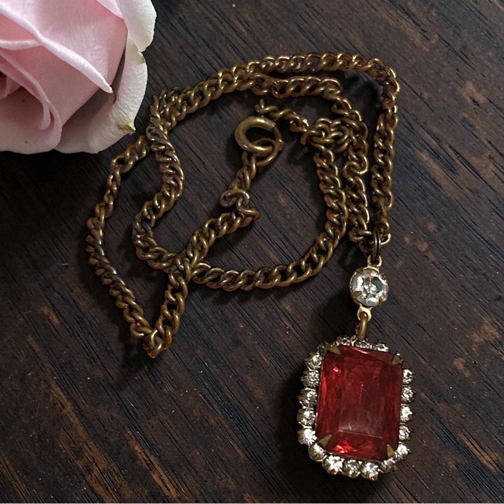 Antique Late 1800’s Victorian Glass Pendant Necklace